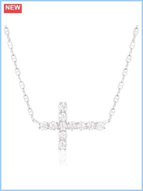 Moissanite Sideways Cross Necklace 925 Sterling Silver Paperclip Chain